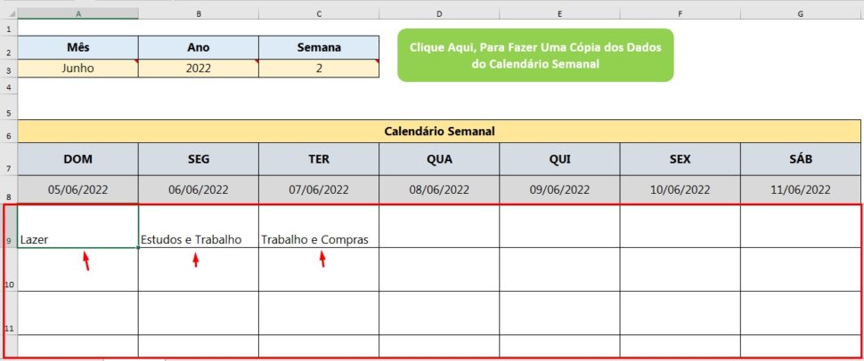 Modelo de Calendário Semanal no Excel Ninja do Excel