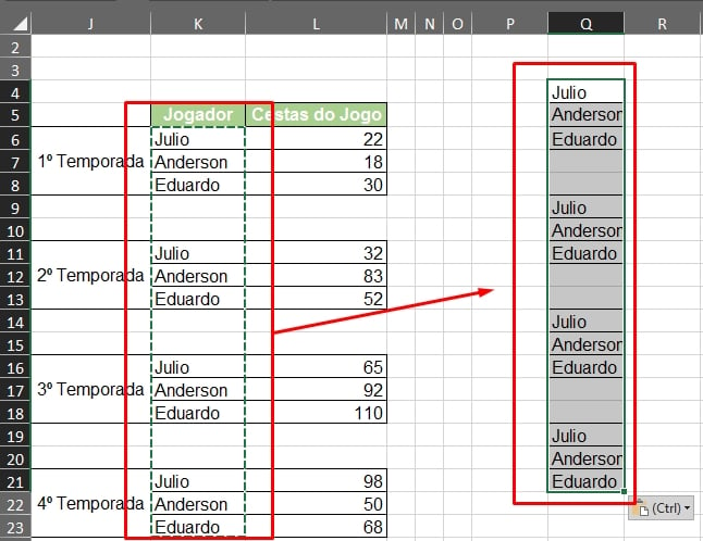 Função SOMASE no Excel, copiando e colando