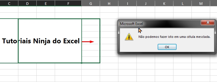 Evitar Fazer no Excel, célula mesclada