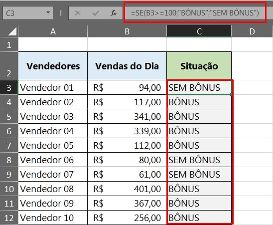 Função SE para Conceitos em Notas Escolares no Excel 05 