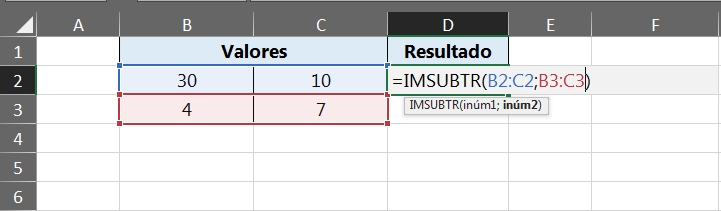 Subtração no Excel, intervalo e erro