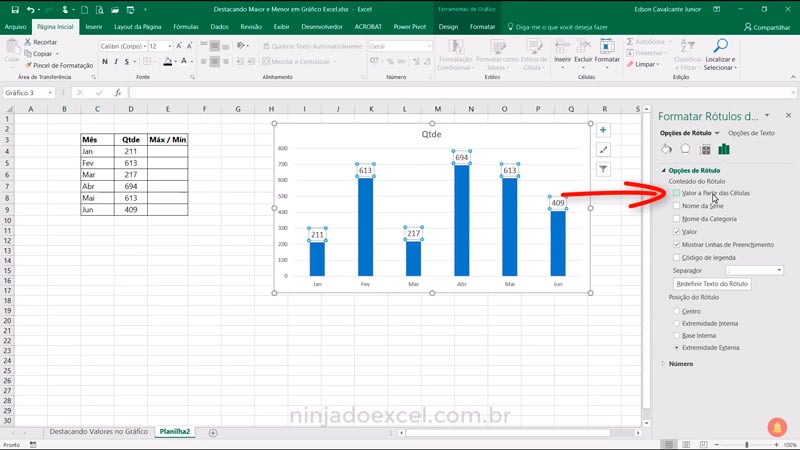 Maior e o Menor valor em Gráficos no Excel