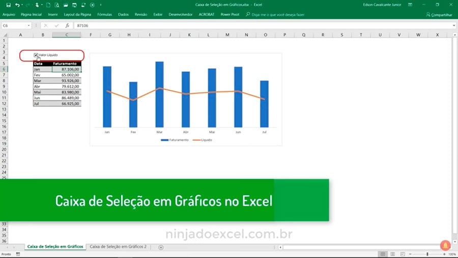 Caixa de Seleção no Excel com vínculo ao gráfico Ninja do Excel