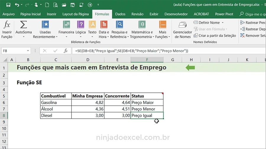 Funções de Excel para Entrevista de Emprego SE