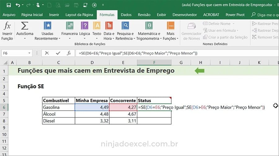 Funções de Excel para Entrevista de Emprego SE