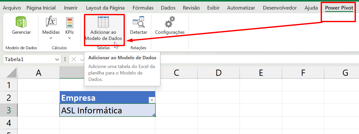 função HOJE Excel, adicionar ao modelo de dados
