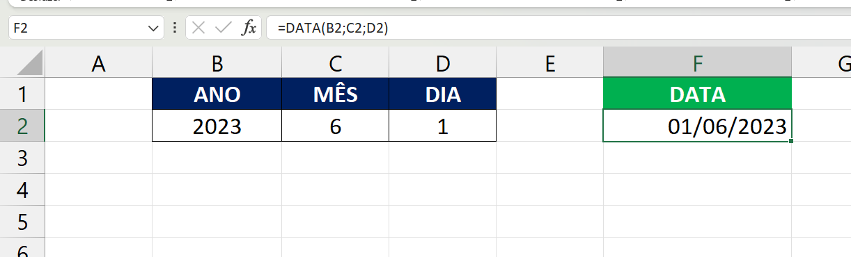 função HOJE Excel, resultado da data