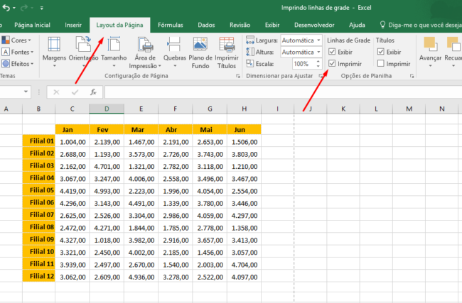 Layout da Página para Imprimir linha de grade no Excel - Ninja do Excel