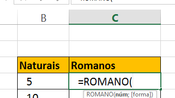 Função Romano no Excel
