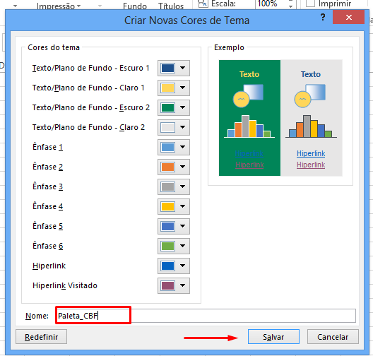 Fechando criar novas cores para Paleta de cores no Excel