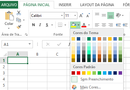 Paleta de cores no Excel