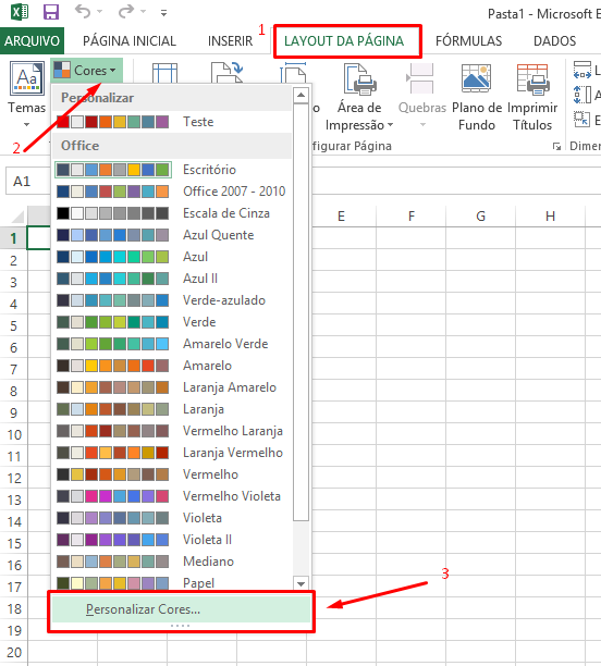 Personalizar cores no Excel para Paleta de cores no Excel