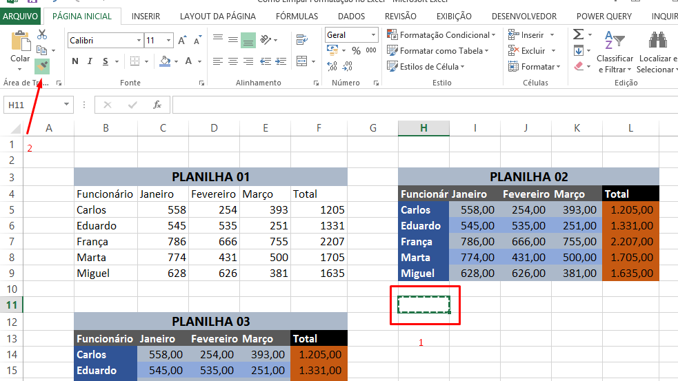 Pincel de formatação para limpar formatação no Excel