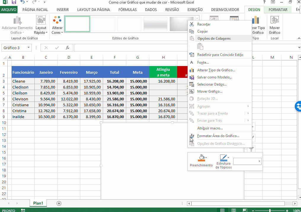 como criar um gráfico dinâmico no Excel