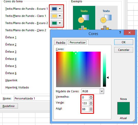 Verde para Paleta de cores no Excel