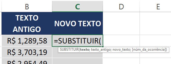 Abrindo a Função SUBSTITUIR no Excel