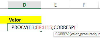 Abrindo a função CORRESP com CORRESP no Excel