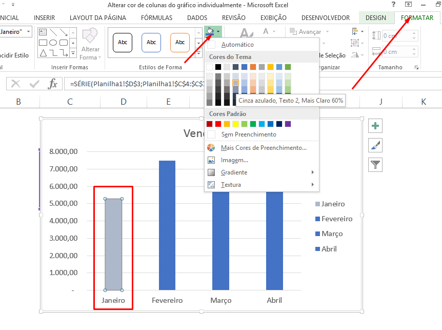 Alterar cor de colunas do gráfico no Excel