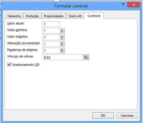 Configurando formatar Controle para Gráfico com Barra de Rolagem no Excel
