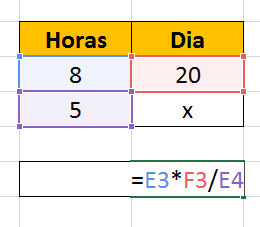 Cálculo da regra de 3 no Excel inversamente proporcional