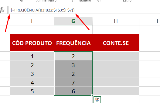 Resultado correto da Função FREQUÊNCIA no Excel