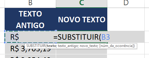 texto da Função SUBSTITUIR no Excel
