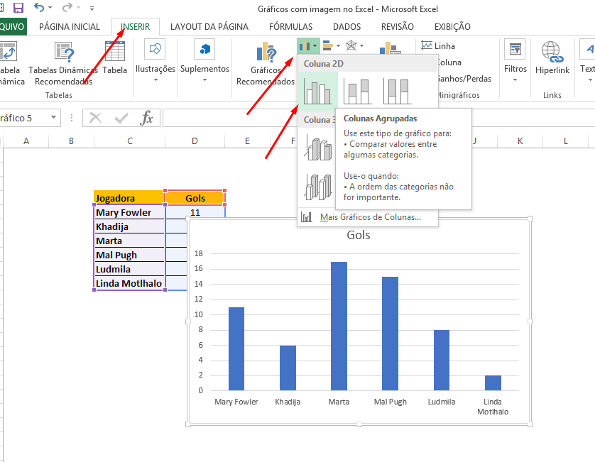 Gráfico de colunas agrupadas para Gráfico com imagem no Excel