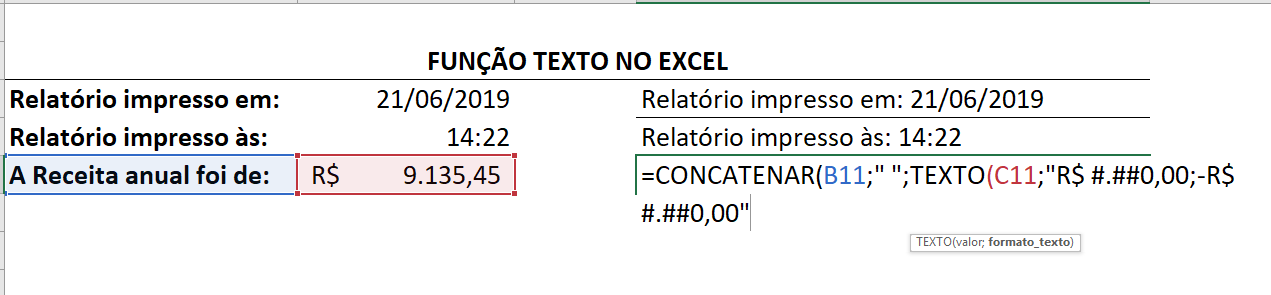 Terminando Função Texto no Excel real