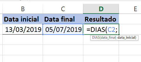 Data_final para Função DIAS no Excel