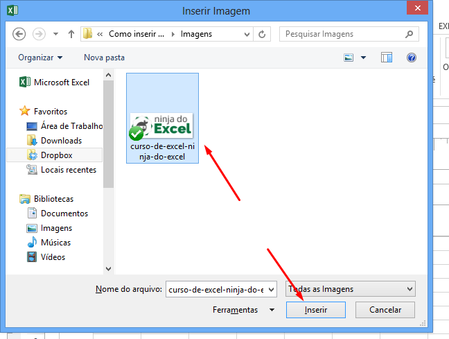 Escolhendo imagem para inserir marca d'agua no Excel