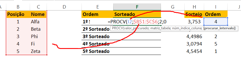 PROCV para Sorteio sem repetição no Excel
