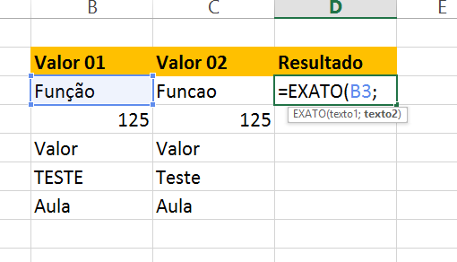 Primeiro argumento da Função exato no Excel