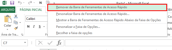 Removendo comando da Barra de Acesso Rápido no Excel