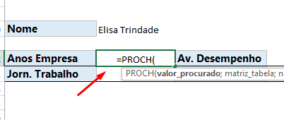 Abrindo a Função PROCH no Excel
