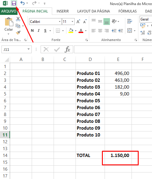 Salvando para cálculo não está automático no Excel