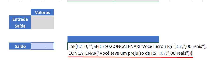 Segunda concatenação de frases automáticas no Excel