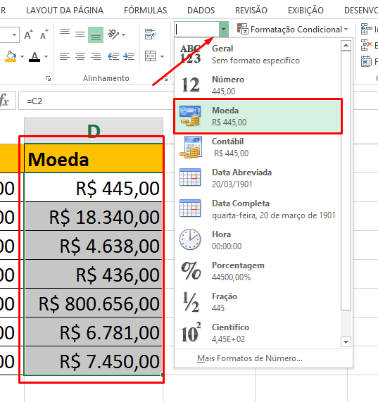 Colocando Moeda para diferença entre Moeda e Contábil no Excel