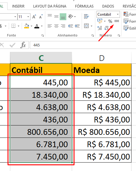 Separados de Milhares para Diferença entre Moeda e Contábil no Excel