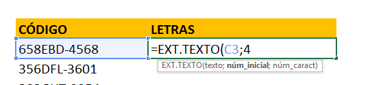 Número de caracteres para função EXT.TEXTO no Excel
