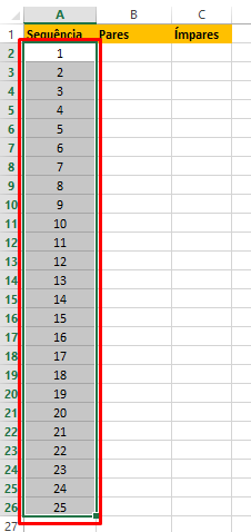 Primeira sequência numérica no Excel