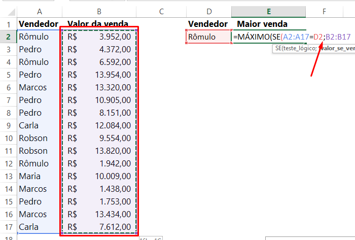 Valor_se_verdadeiro para funções MÁXIMO e SE no Excel