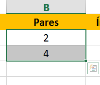 sequência numérica no Excel de números pares