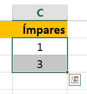 sequência numérica no Excel de números ímpares