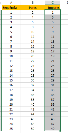 sequência numérica no Excel