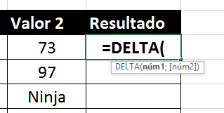 Abrindo a função Delta no Excel