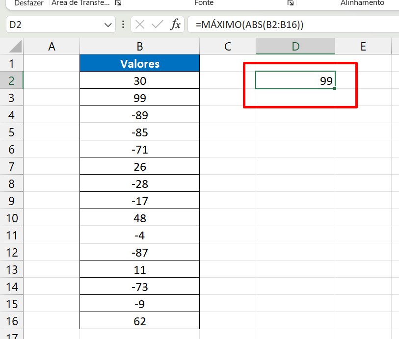 Função ABS no Excel, resultado função abs e máximo