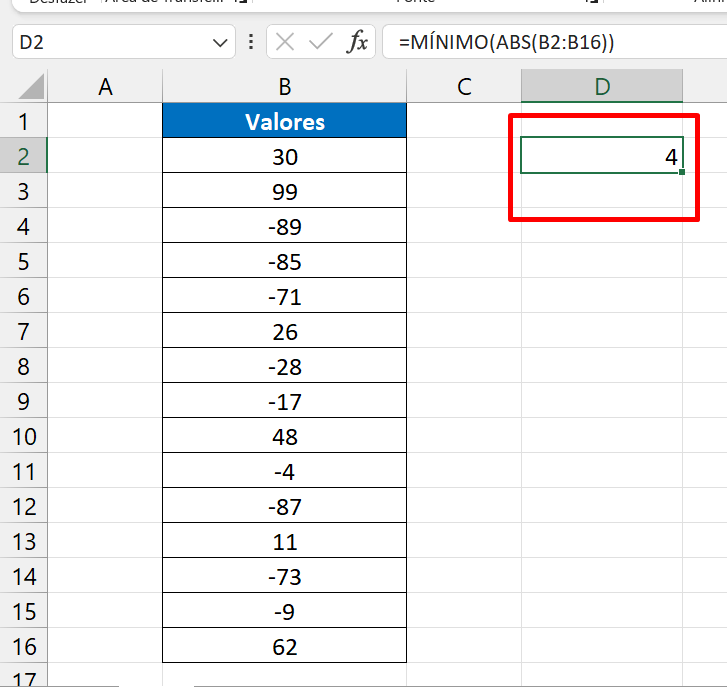 Função ABS no Excel, resultado função abs e mínimo