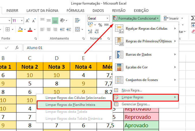 Limpar Formatação Condicional no Excel