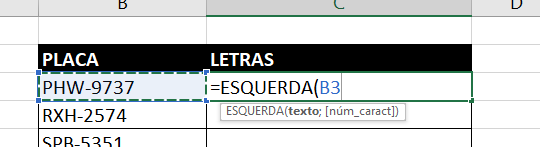 Texto para Função Esquerda no Excel