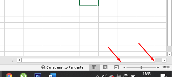 Botões + e - de zoom da planilha do Excel
